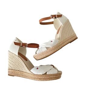 Tommy Hilfiger Peep Toe Wedge Espadrille, Women's size 9, vacation summer preppy